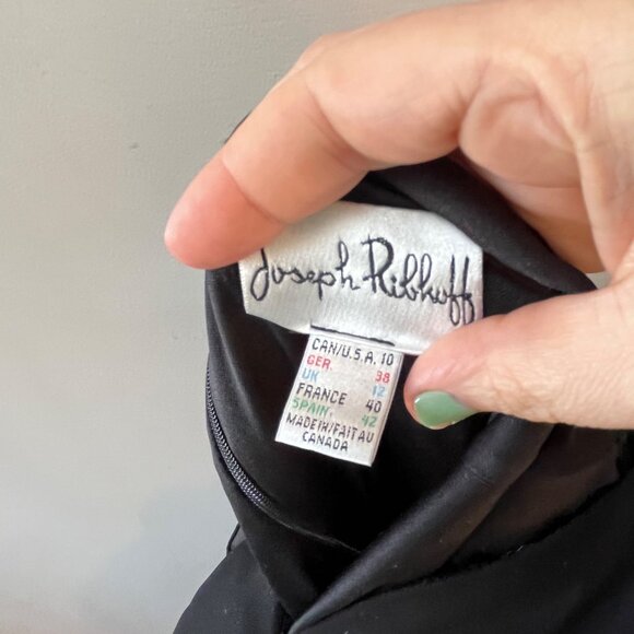 Joseph Ribkoff‎ Black Evening Gown With Faux Leather & Ruffles Sleeveless Halter - Picture 3 of 6